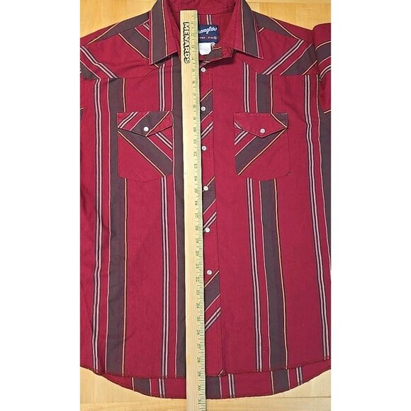 Vintage Wrangler Western Shirt Mens XL Red Stripe Pearl Snap X-Long Tails - Picture 6 of 8